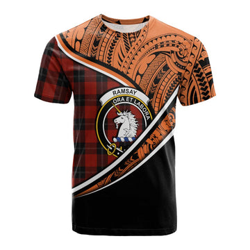 Ramsay Crest Tartan Cotton T-shirt with Polynesian Vibes Style - Orange Version