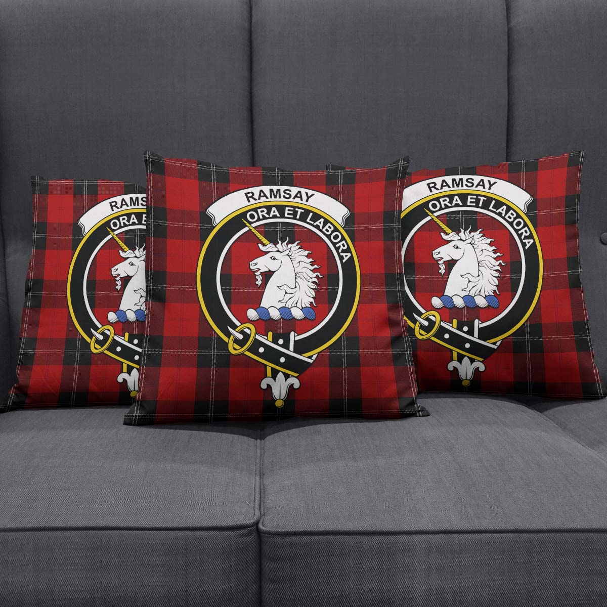 Ramsay Tartan Pillow Cover with Family Crest Square Pillow Cover - Tartanvibesclothing