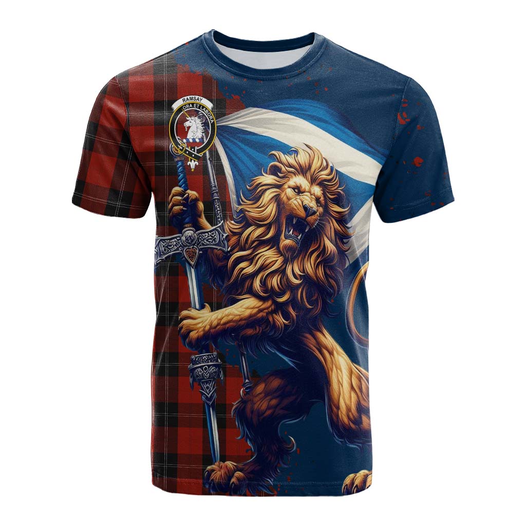 Tartan Vibes Clothing Ramsay Tartan Family Crest Cotton T-shirt with Scottish Majestic Lion