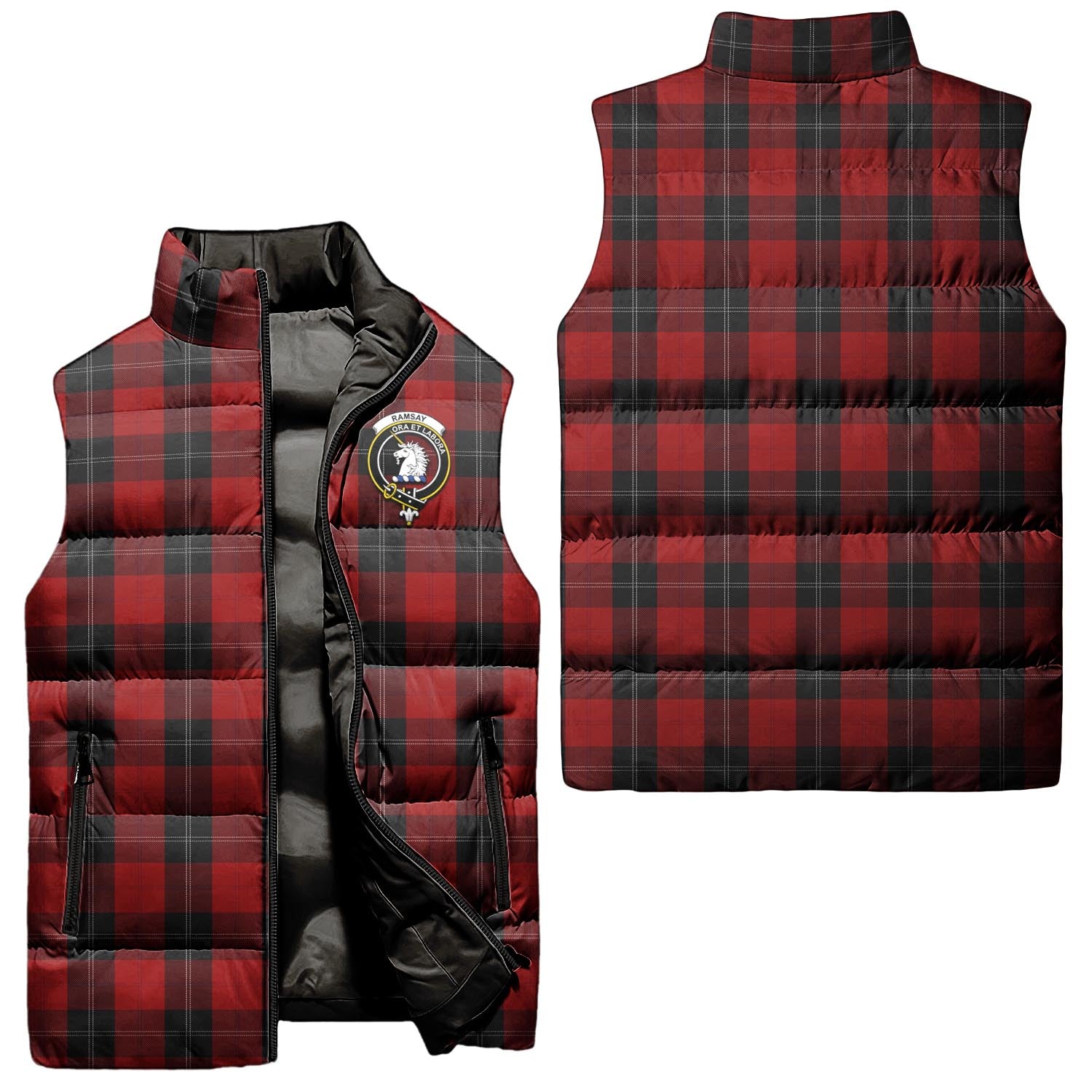 Ramsay Tartan Sleeveless Puffer Jacket with Family Crest Unisex - Tartanvibesclothing