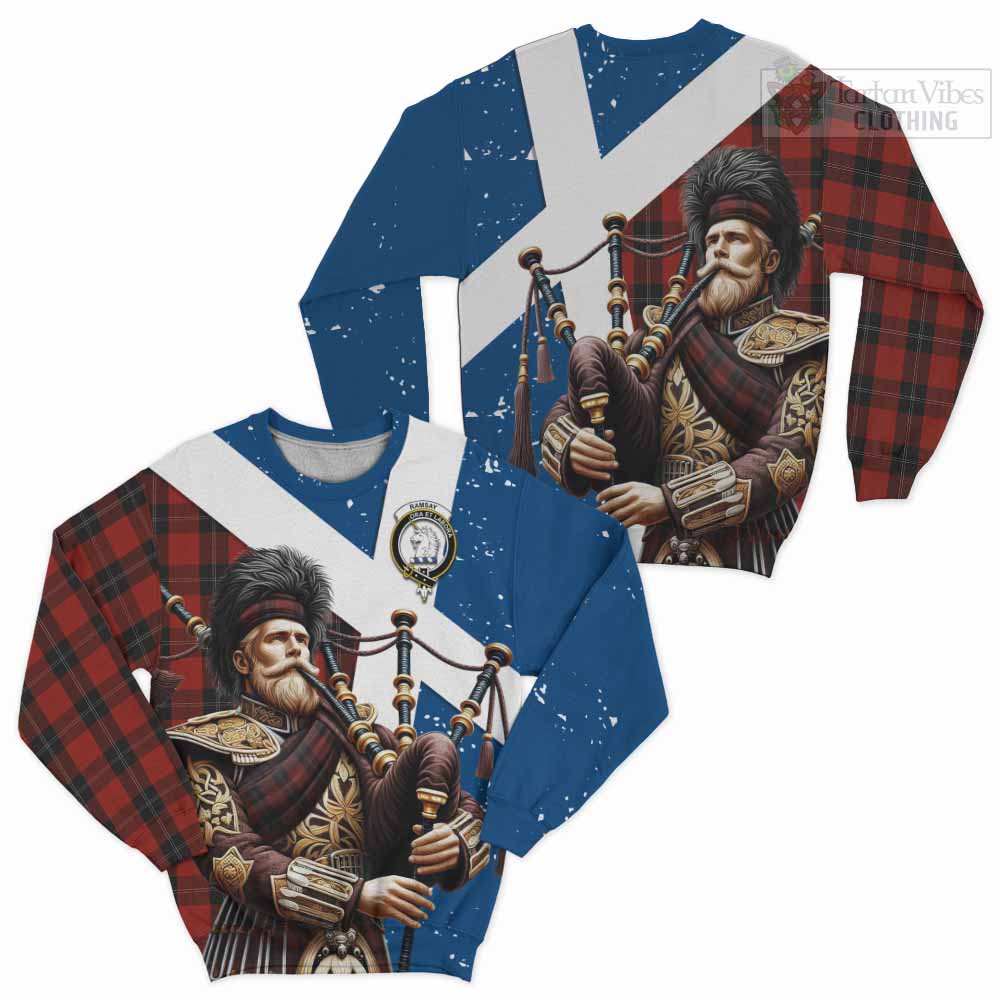 Tartan Vibes Clothing Ramsay Tartan Sweatshirt with Family Crest Scottish Bagpiper Vibes