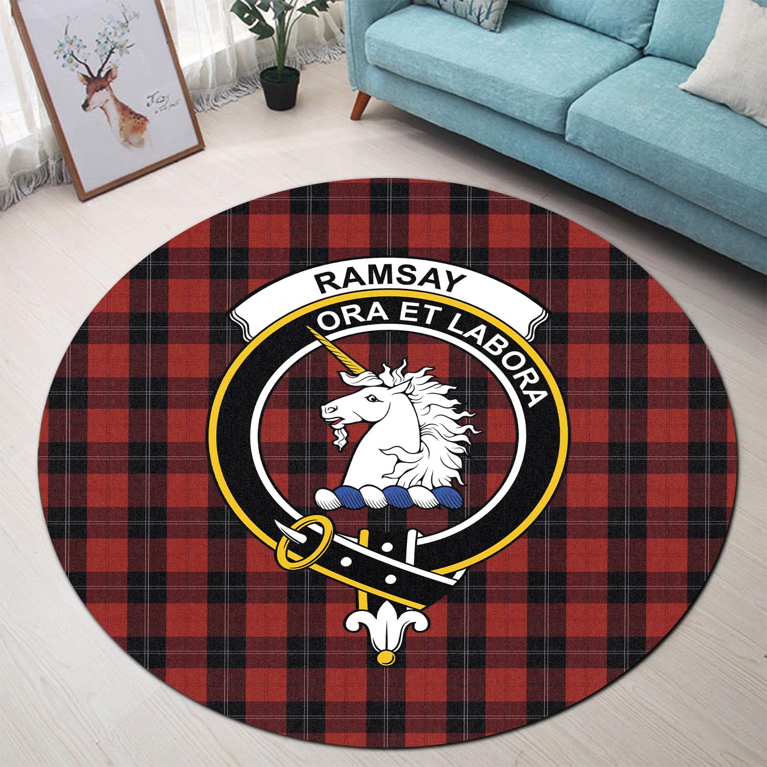 ramsay-tartan-round-rug-with-family-crest