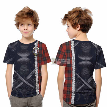 Ramsay Tartan Kid T-Shirt with Family Crest Cross Sword Thistle Celtic Vibes