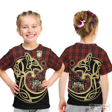 Ramsay Tartan Kid T-Shirt with Family Crest Celtic Wolf Style