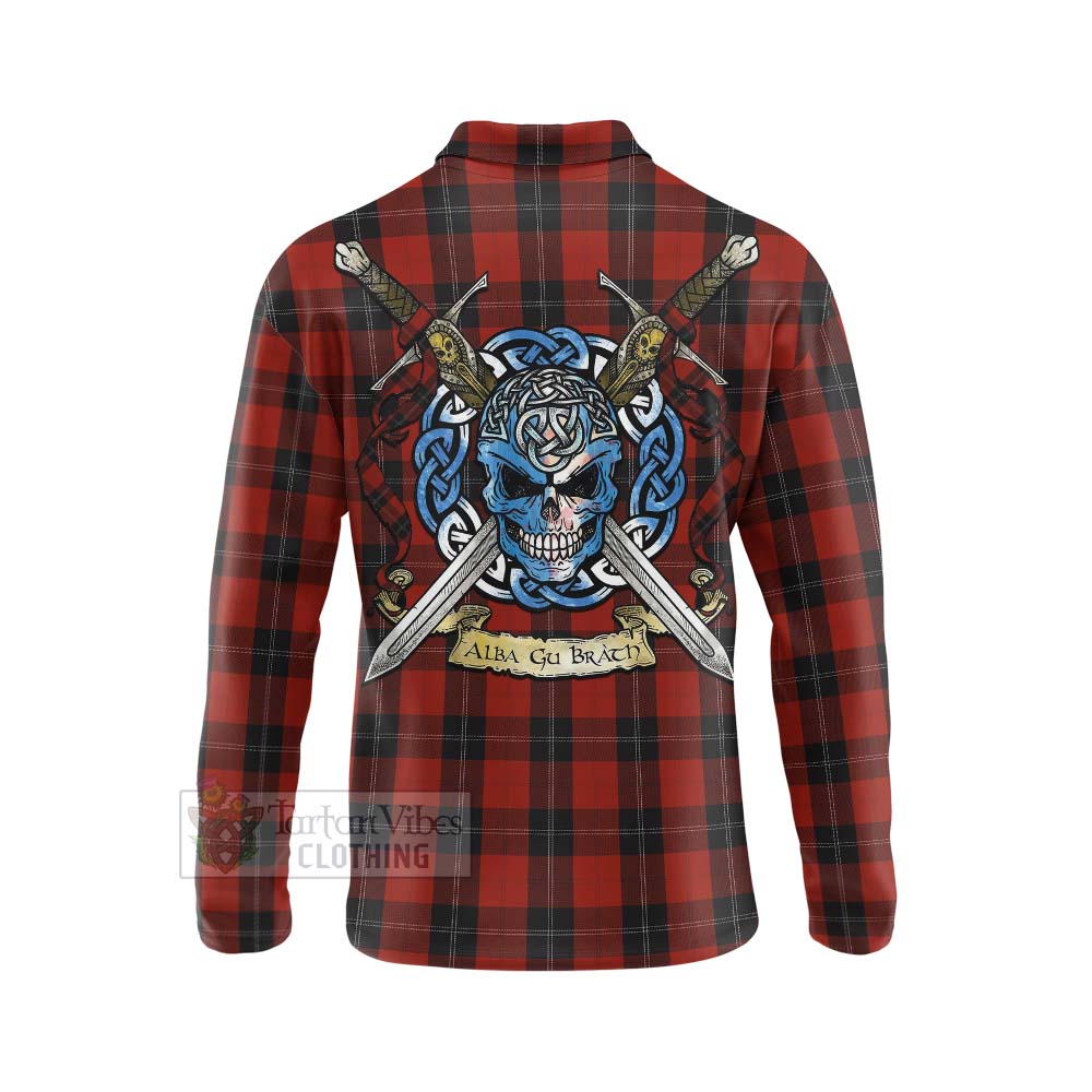 Tartan Vibes Clothing Ramsay Tartan Long Sleeve Polo Shirt with Family Crest Celtic Skull Style