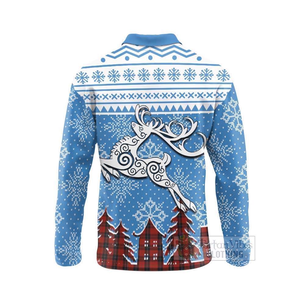 Ramsay Clan Christmas Long Sleeve Polo Shirt Celtic Reindeer Style - Tartan Vibes Clothing