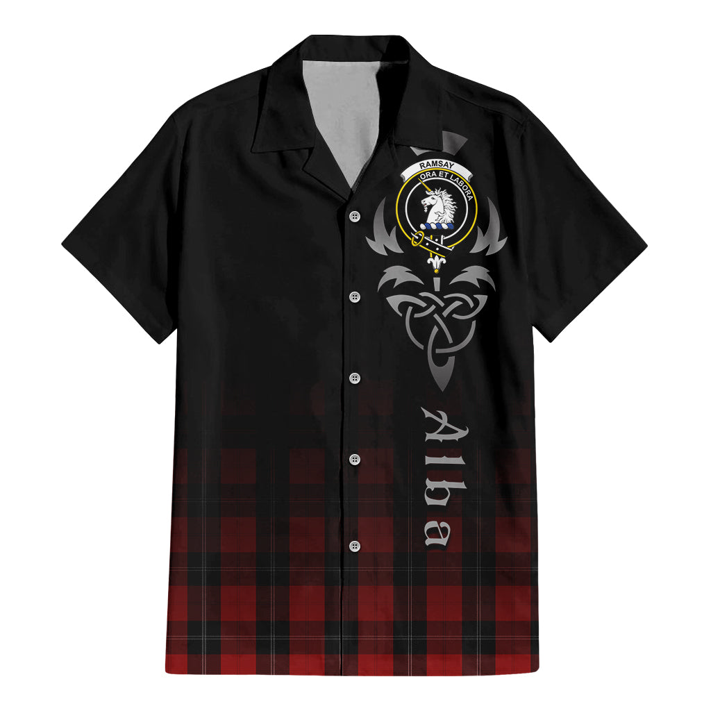 Tartan Vibes Clothing Ramsay Tartan Short Sleeve Button Up Featuring Alba Gu Brath Family Crest Celtic Inspired