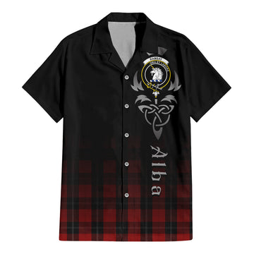 Ramsay Tartan Short Sleeve Button Up Shirt Featuring Alba Gu Brath Family Crest Celtic Inspired