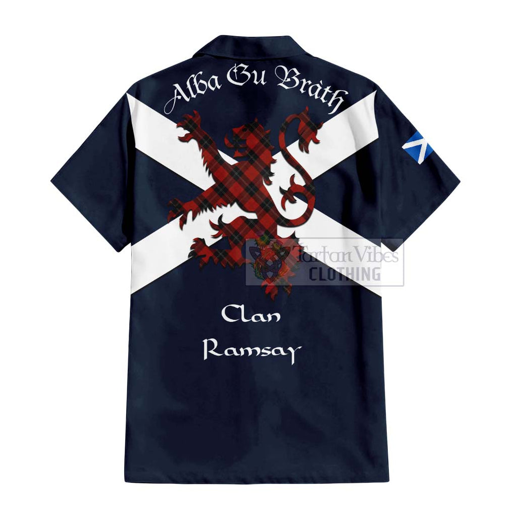 Tartan Vibes Clothing Ramsay Tartan Lion Rampant Short Sleeve Button Shirt – Proudly Display Your Heritage with Alba Gu Brath and Clan Name