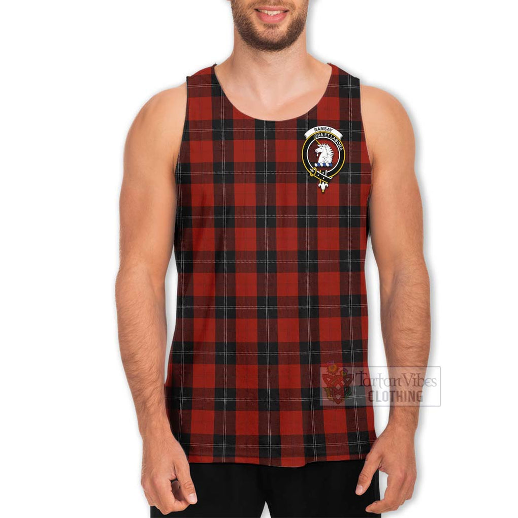 Tartan Vibes Clothing Ramsay Tartan Men's Tank Top with Family Crest and Bearded Skull Holding Bottles of Whiskey