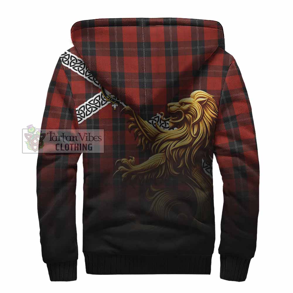 Ramsay Crest Tartan Sherpa Hoodie with Golden Lion Emblem Celtic Style - Tartan Vibes Clothing