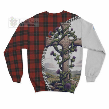 Ramsay Tartan Sweatshirt with Family Crest and St. Andrew's Cross Accented by Thistle Vines