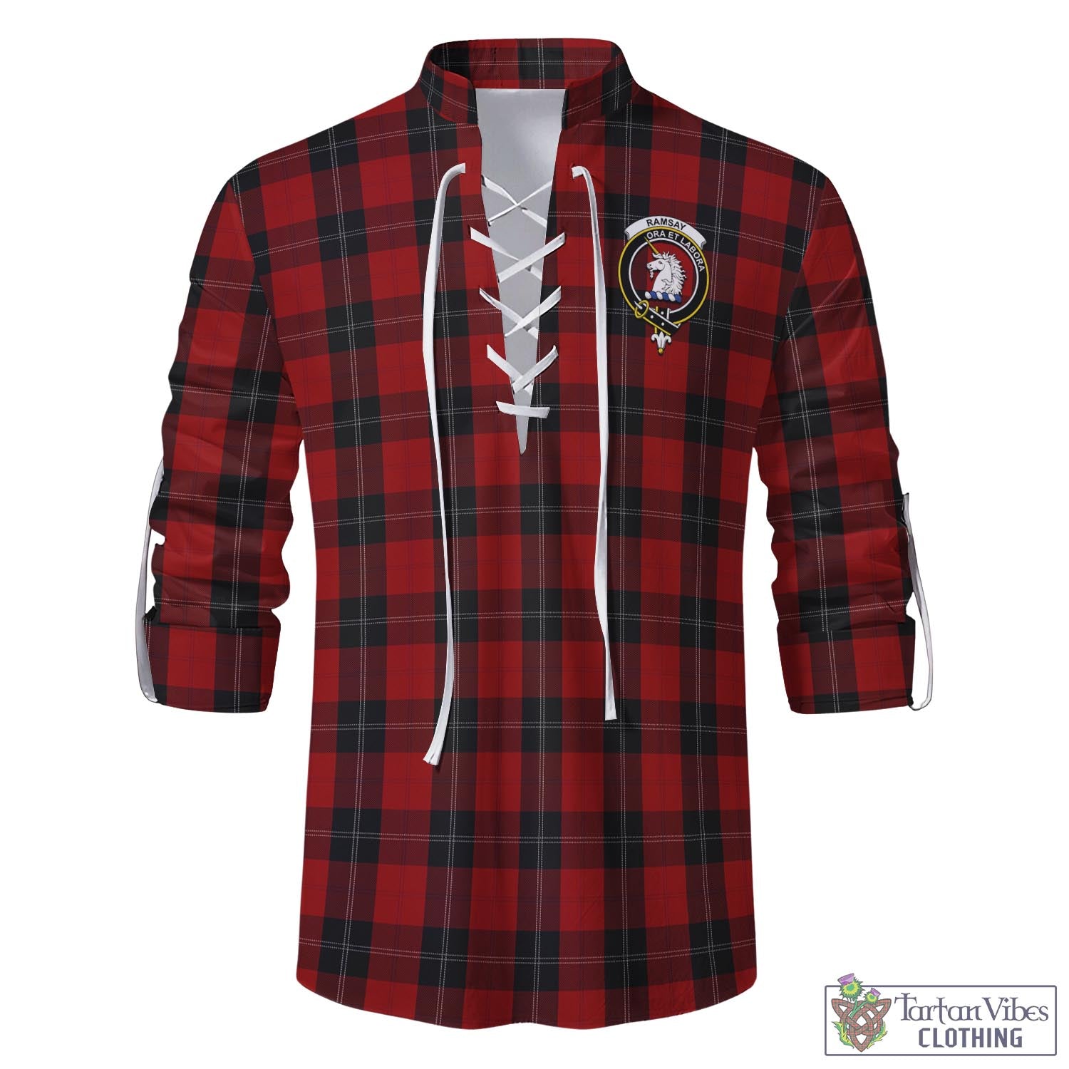 Tartan Vibes Clothing Ramsay Tartan Men's Scottish Traditional Jacobite Ghillie Kilt Shirt with Family Crest