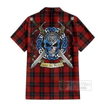 Ramsay Tartan Short Sleeve Button Shirt with Family Crest Celtic Skull Style