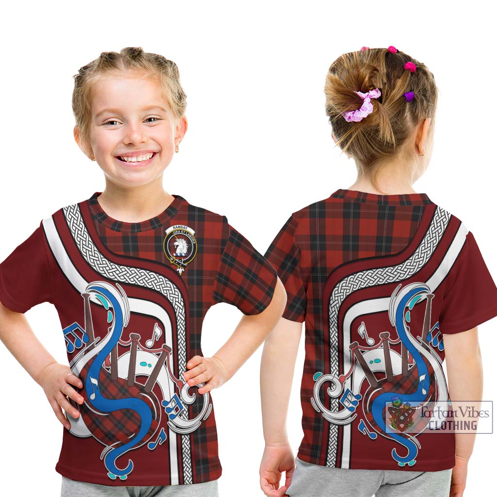 Tartan Vibes Clothing Ramsay Tartan Kid T-Shirt with Epic Bagpipe Style