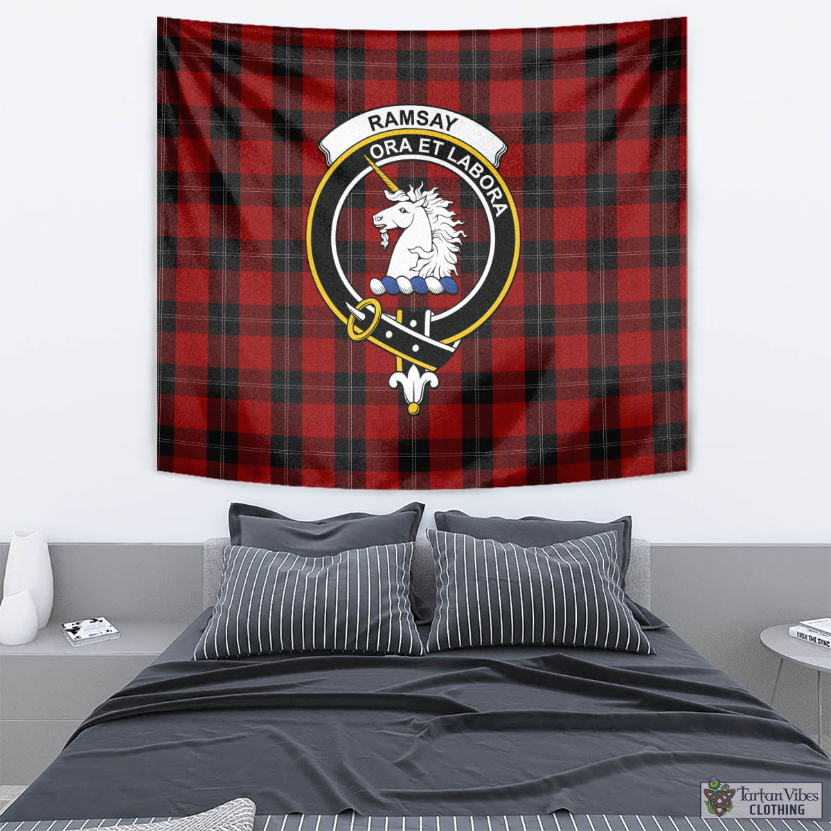 Tartan Vibes Clothing Ramsay Tartan Tapestry Wall Hanging and Home Decor for Room with Family Crest