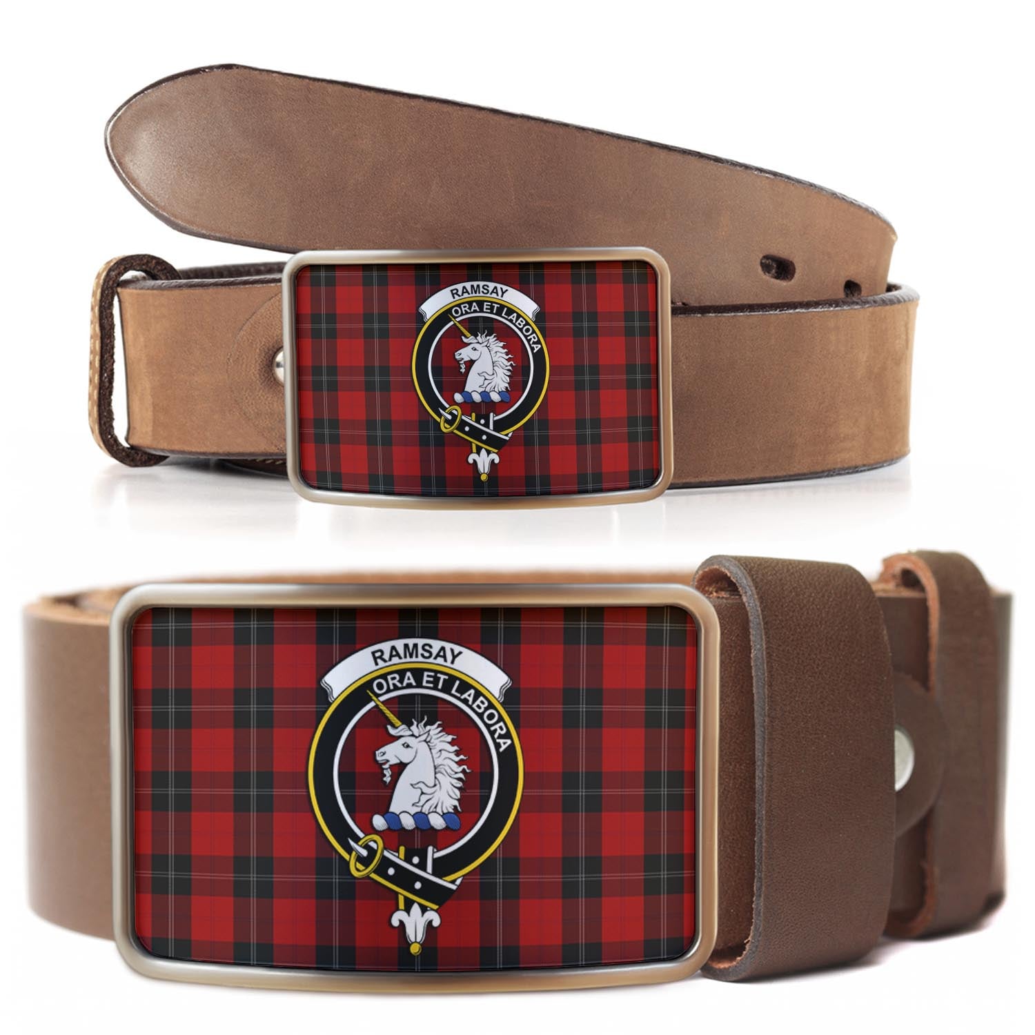 Ramsay Tartan Belt Buckles with Family Crest - Tartan Vibes Clothing