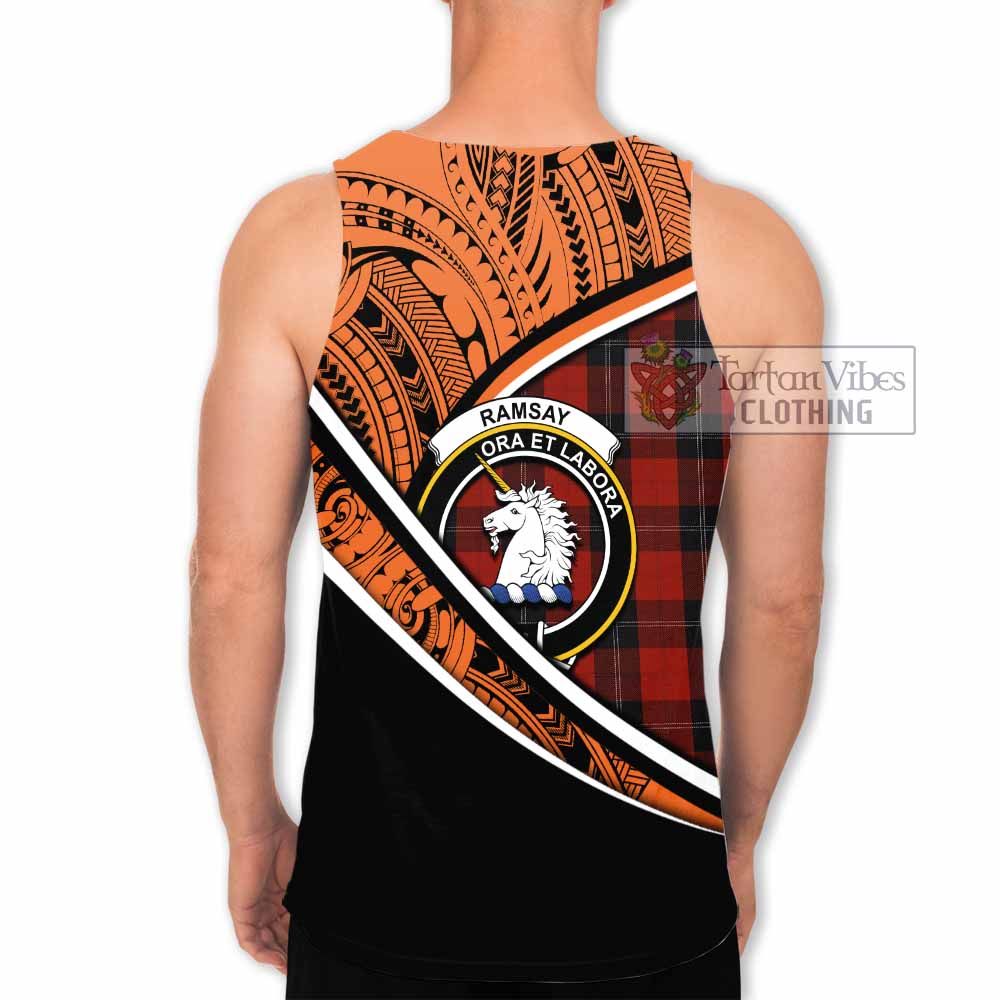 Tartan Vibes Clothing Ramsay Crest Tartan Men's Tank Top with Maori Tattoo Style - Orange Version