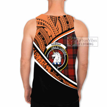 Ramsay Crest Tartan Men's Tank Top with Polynesian Vibes Style - Orange Version