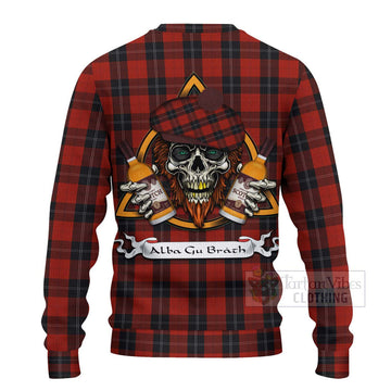 Ramsay Tartan Ugly Sweater with Family Crest and Bearded Skull Holding Bottles of Whiskey