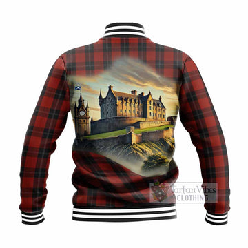 Ramsay Tartan Family Crest Baseball Jacket with Scottish Ancient Castle Style - Tartan Vibes Clothing