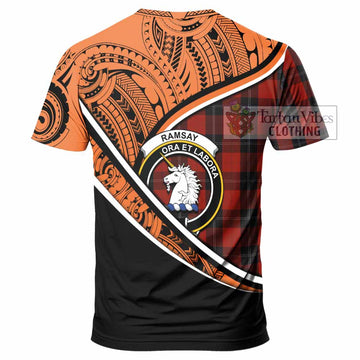 Ramsay Crest Tartan T-Shirt with Polynesian Vibes Style - Orange Version