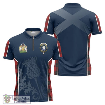 Ramsay Tartan Zipper Polo Shirt with Family Crest and Scottish Thistle Vibes Sport Style