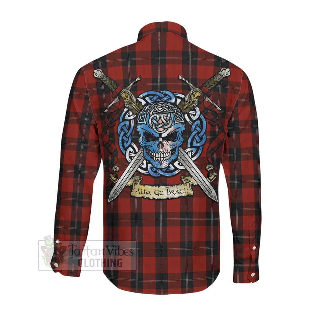 Tartan Vibes Clothing Ramsay Tartan Long Sleeve Button Shirt with Family Crest Celtic Skull Style