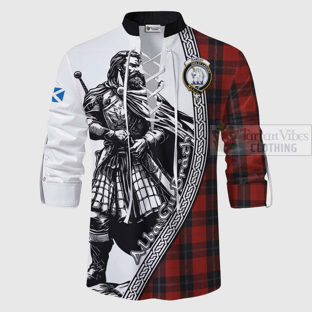 Tartan Vibes Clothing Ramsay Tartan Clan Crest Ghillie Kilt Shirt with Highlander Warrior Celtic Style