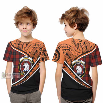 Ramsay Crest Tartan Kid T-Shirt with Polynesian Vibes Style - Orange Version