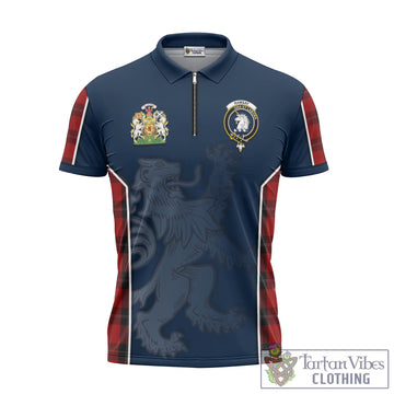 Ramsay Tartan Zipper Polo Shirt with Family Crest and Lion Rampant Vibes Sport Style