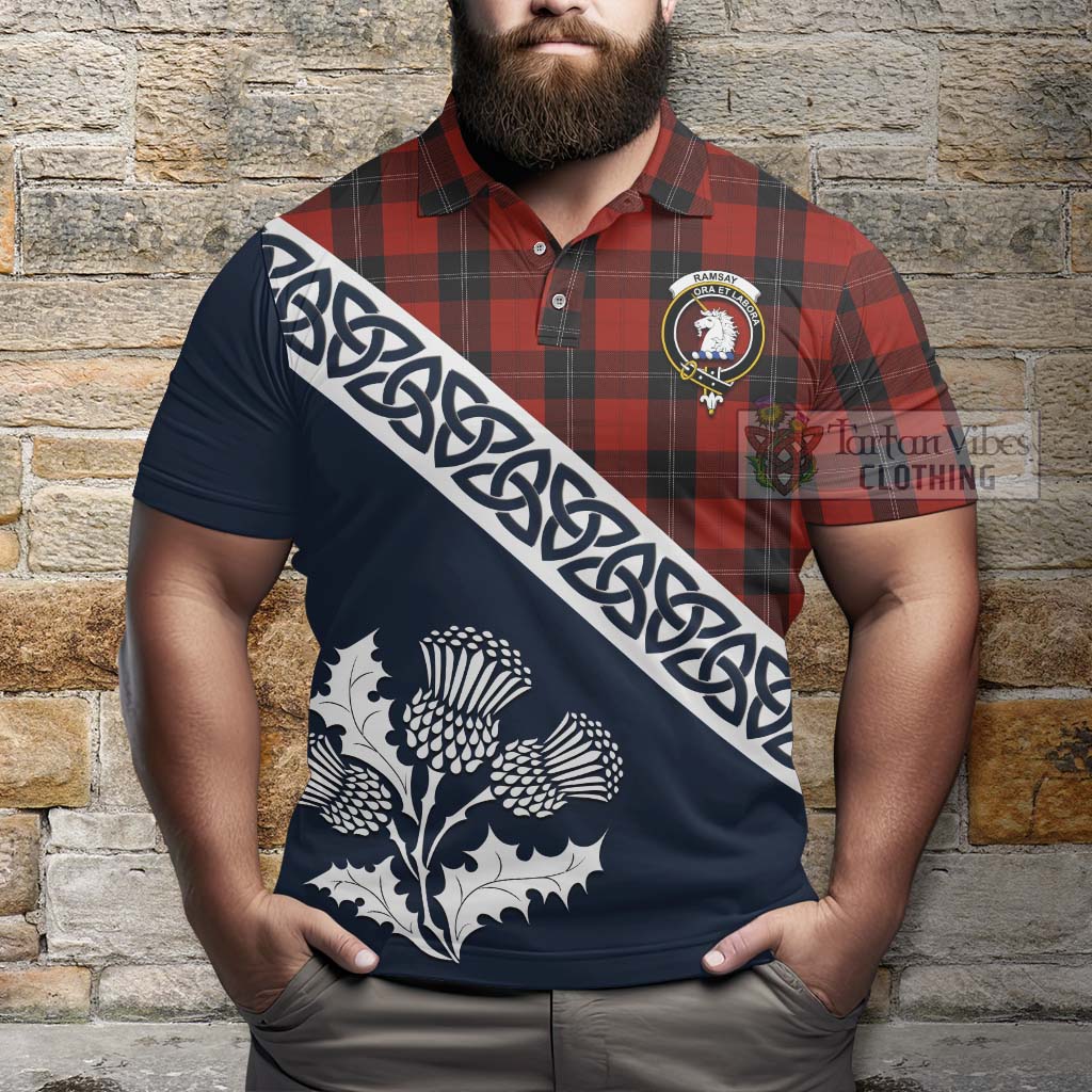 Tartan Vibes Clothing Ramsay Tartan Polo Shirt Featuring Thistle and Scotland Map