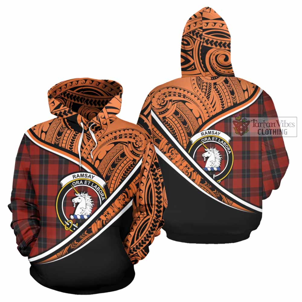 Tartan Vibes Clothing Ramsay Crest Tartan Hoodie with Maori Tattoo Style - Orange Version