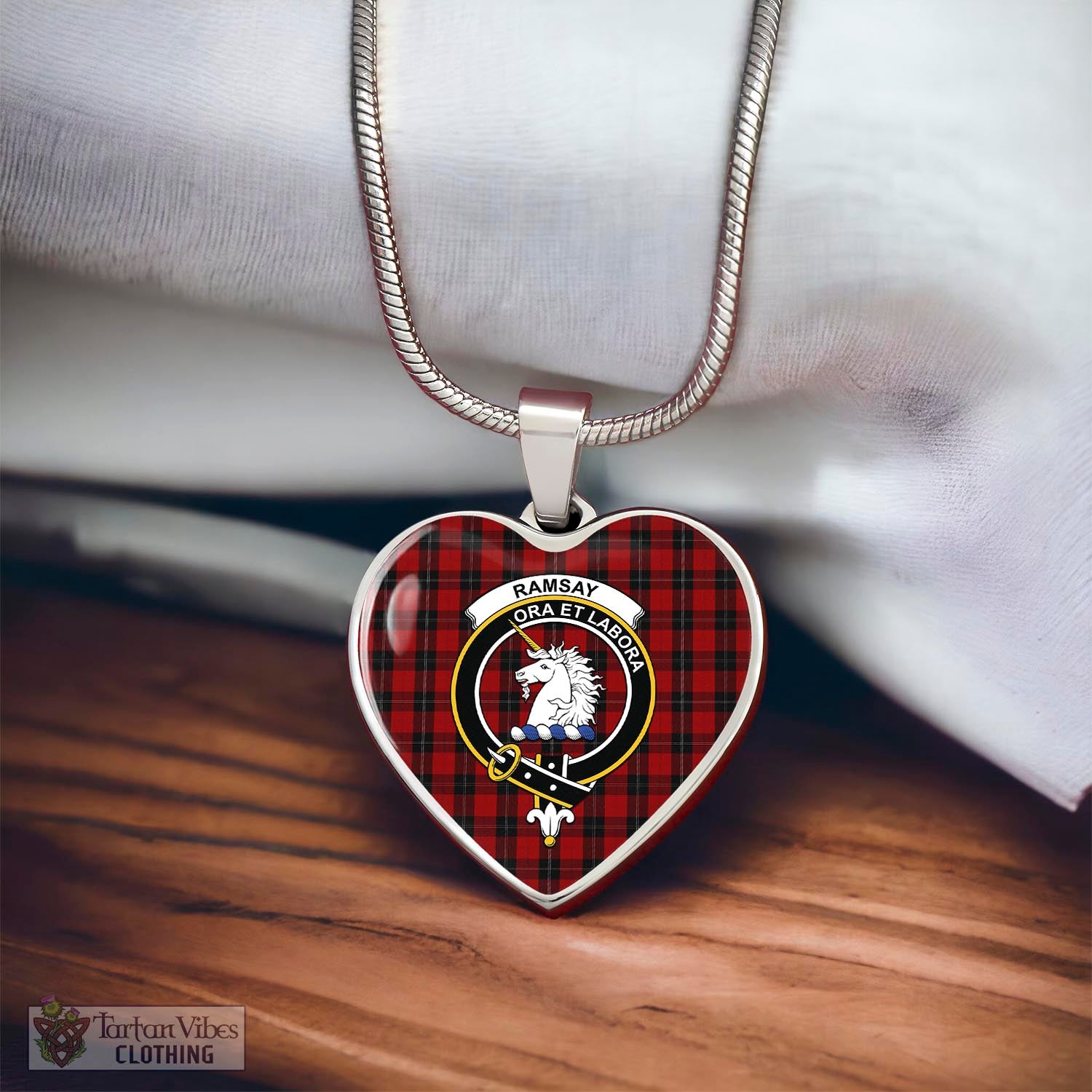 Tartan Vibes Clothing Ramsay Tartan Heart Necklace with Family Crest