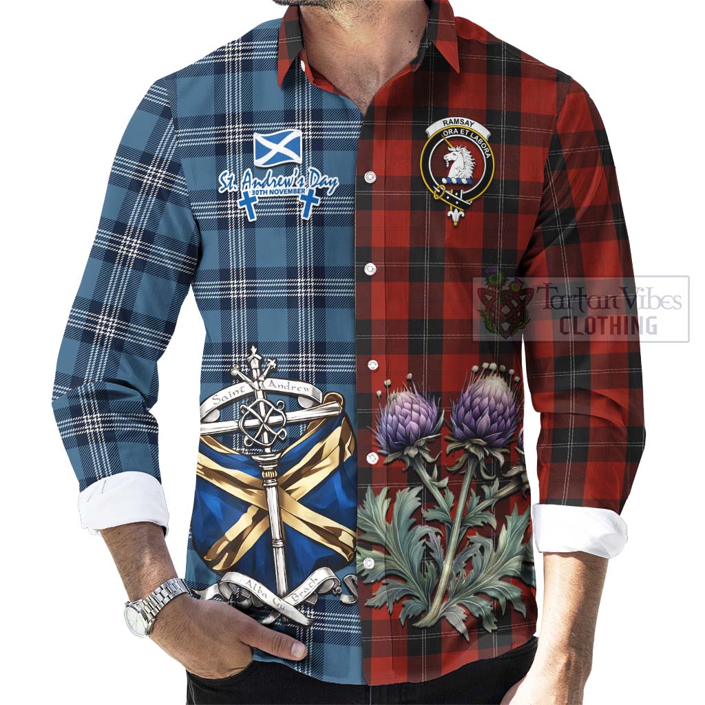 Tartan Vibes Clothing Ramsay Tartan Long Sleeve Button Shirt Happy St. Andrew's Day Half Tartan Style