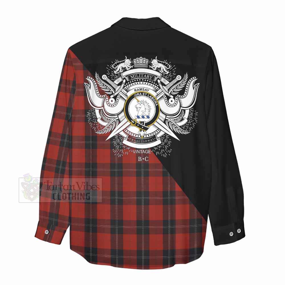 Tartan Vibes Clothing Ramsay Tartan Women's Casual Shirt with Family Crest and Military Logo Style