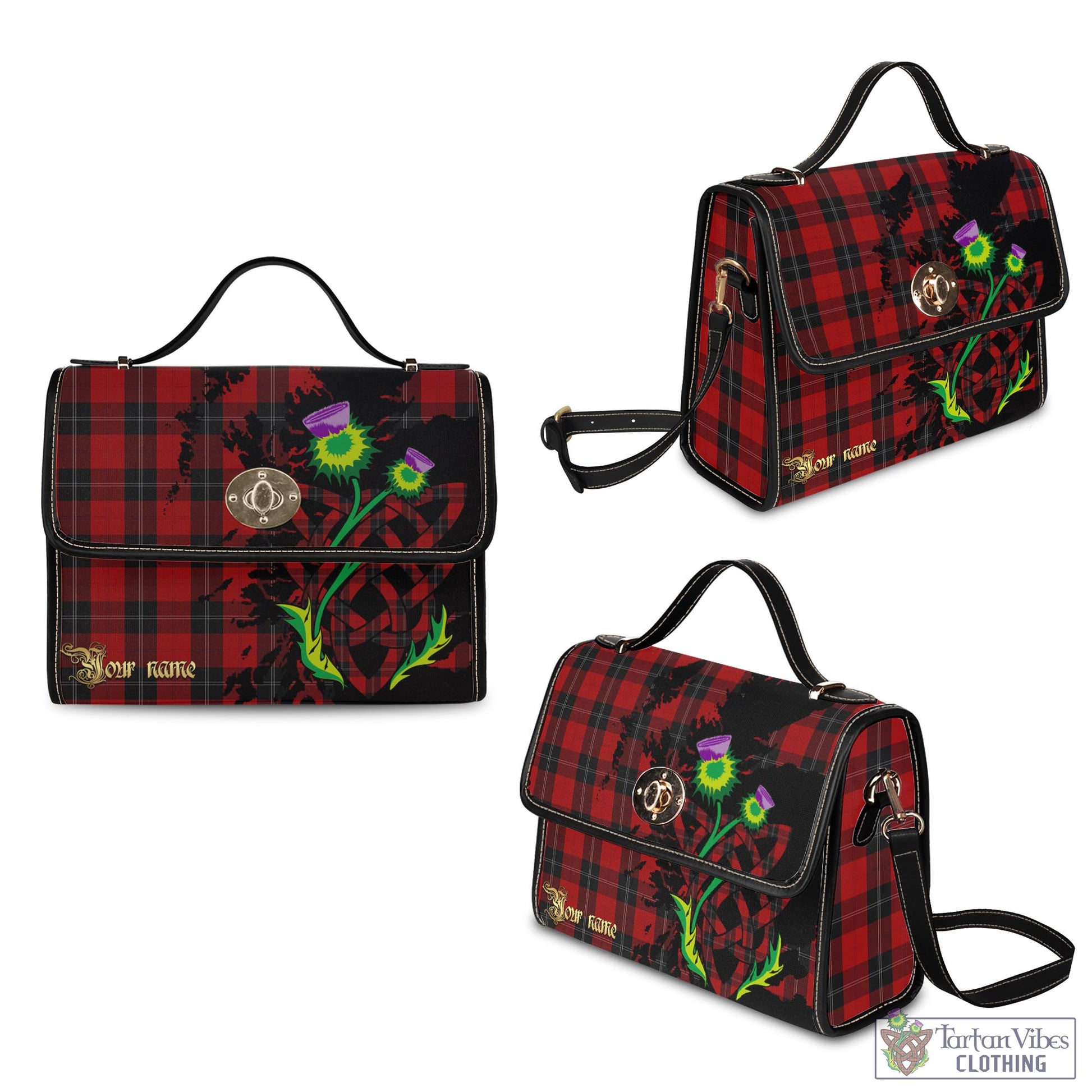 Tartan Vibes Clothing Ramsay Tartan Waterproof Canvas Bag with Scotland Map and Thistle Celtic Accents