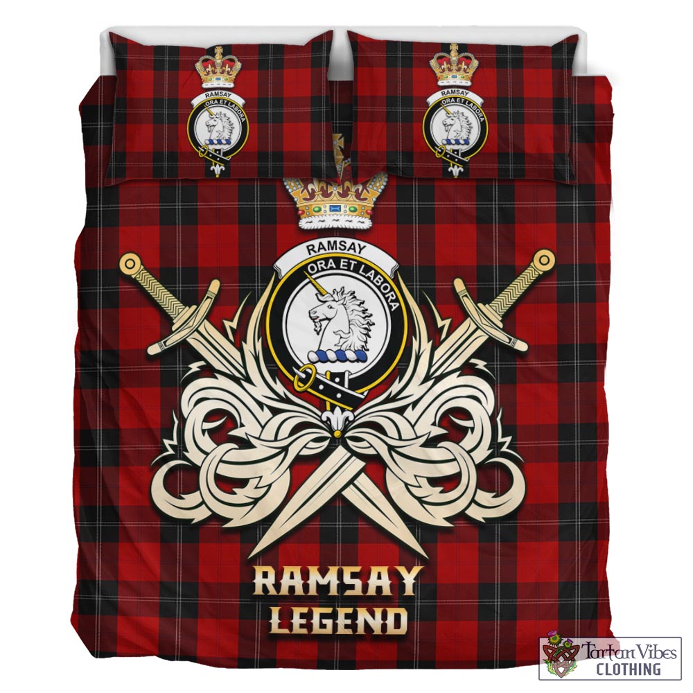 Tartan Vibes Clothing Ramsay Tartan Bedding Set with Clan Crest and the Golden Sword of Courageous Legacy