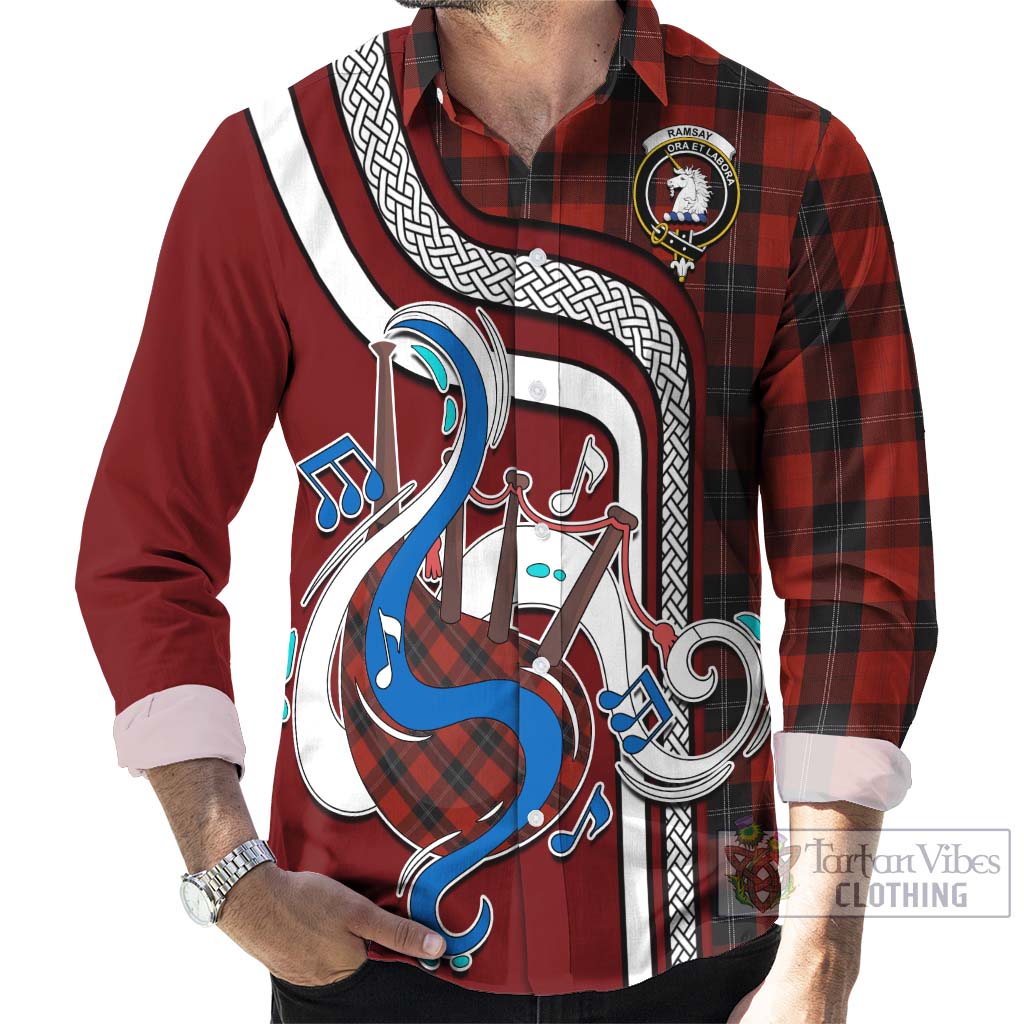 Tartan Vibes Clothing Ramsay Tartan Long Sleeve Button Shirt with Epic Bagpipe Style