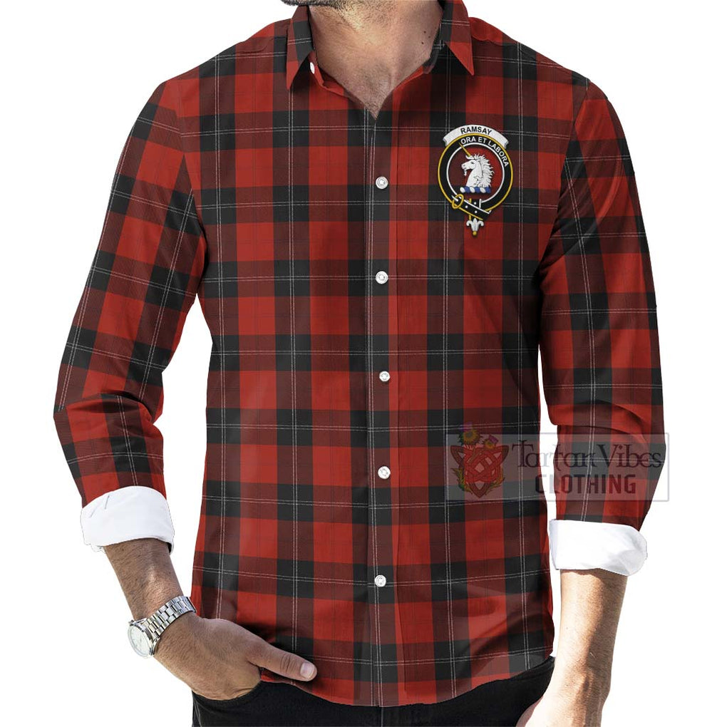 Tartan Vibes Clothing Ramsay Tartan Long Sleeve Button Shirt with Family Crest Celtic Skull Style