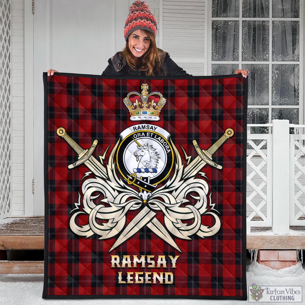 Tartan Vibes Clothing Ramsay Tartan Quilt with Clan Crest and the Golden Sword of Courageous Legacy