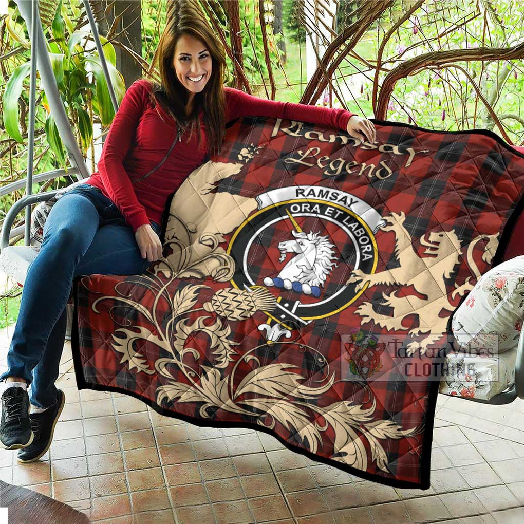 Tartan Vibes Clothing Ramsay Tartan Quilt with Family Crest and Scottish Symbol Style