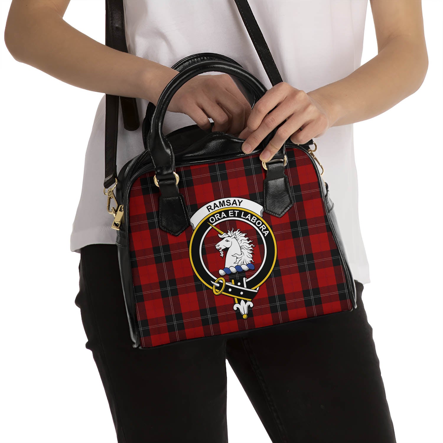 Ramsay Tartan Shoulder Handbags with Family Crest - Tartanvibesclothing