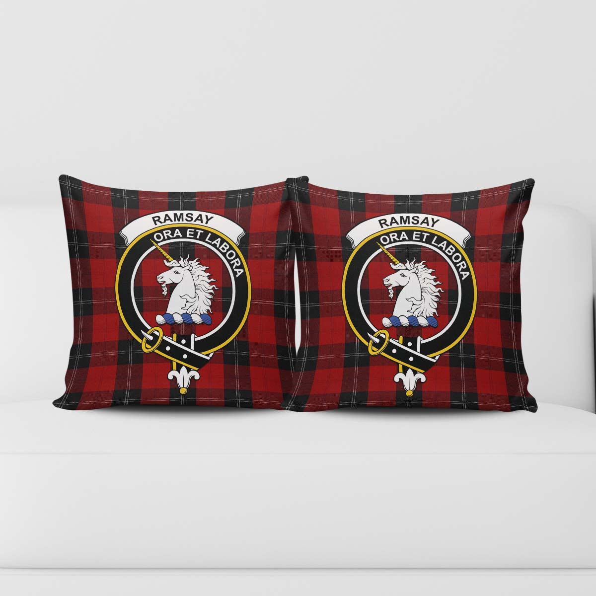 Ramsay Tartan Pillow Cover with Family Crest - Tartanvibesclothing