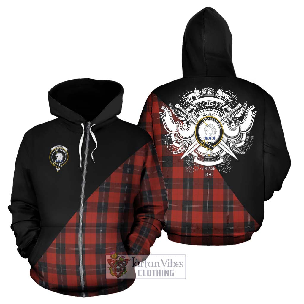 Tartan Vibes Clothing Ramsay Tartan Hoodie with Family Crest and Military Logo Style