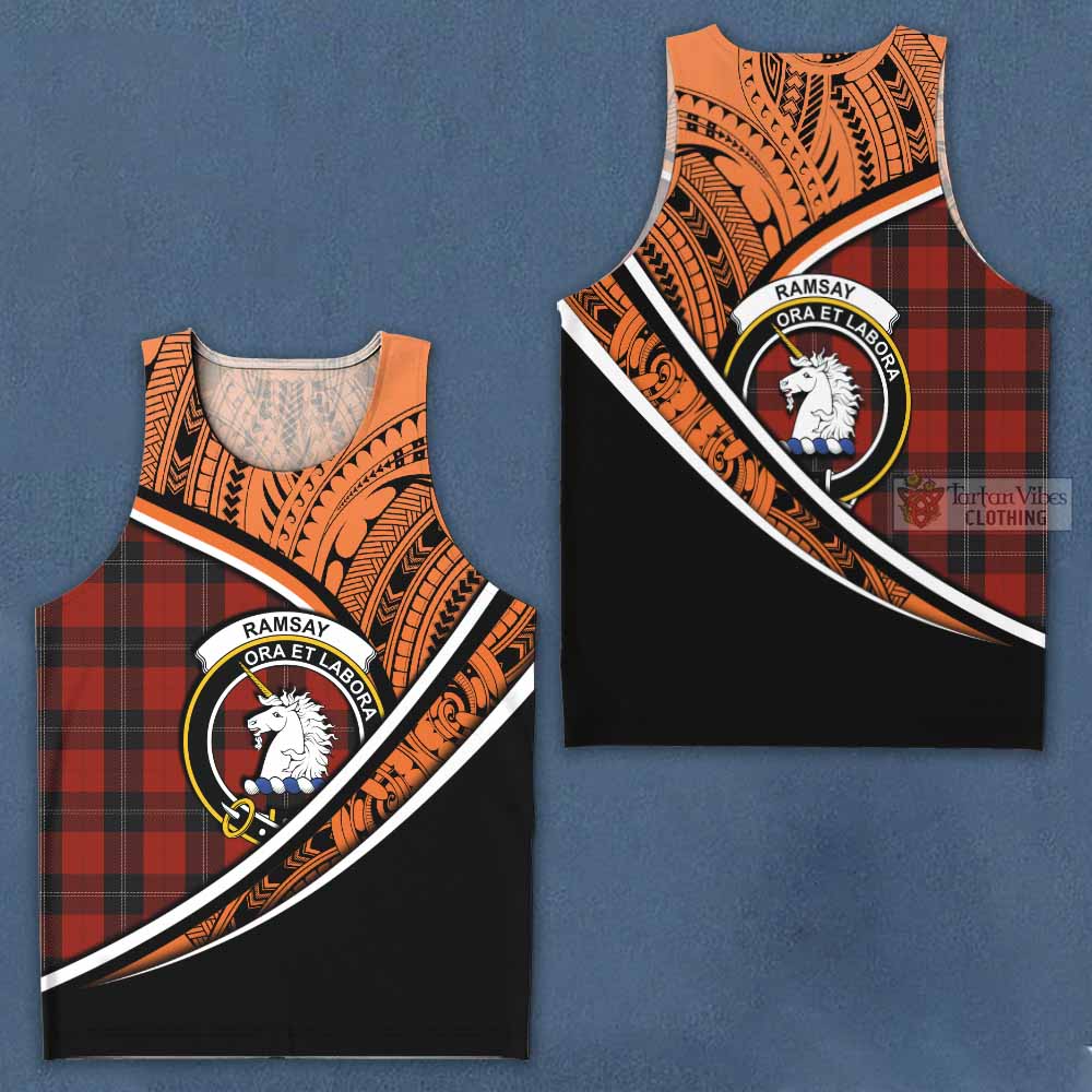 Tartan Vibes Clothing Ramsay Crest Tartan Men's Tank Top with Maori Tattoo Style - Orange Version