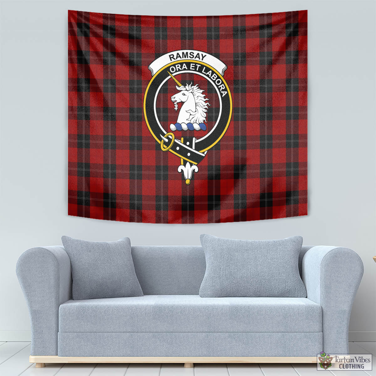 Tartan Vibes Clothing Ramsay Tartan Tapestry Wall Hanging and Home Decor for Room with Family Crest