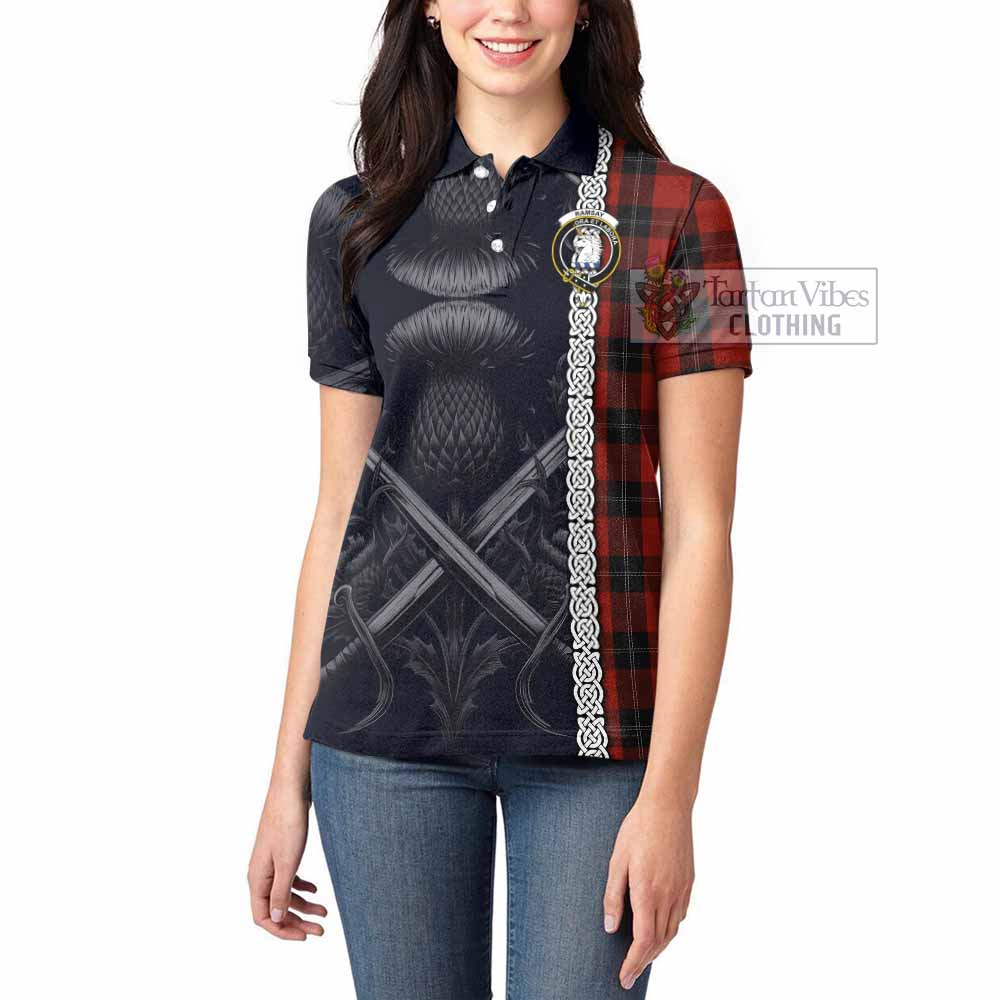 Tartan Vibes Clothing Ramsay Tartan Women's Polo Shirt with Family Crest Cross Sword Thistle Celtic Vibes