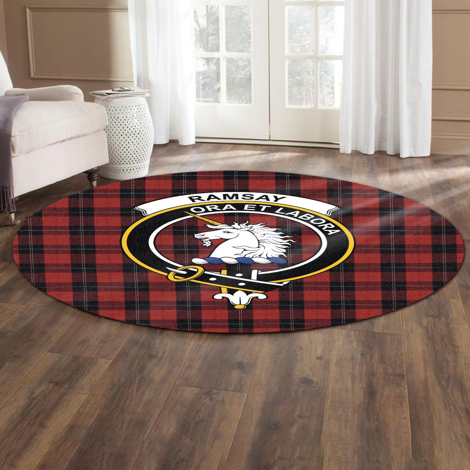 ramsay-tartan-round-rug-with-family-crest