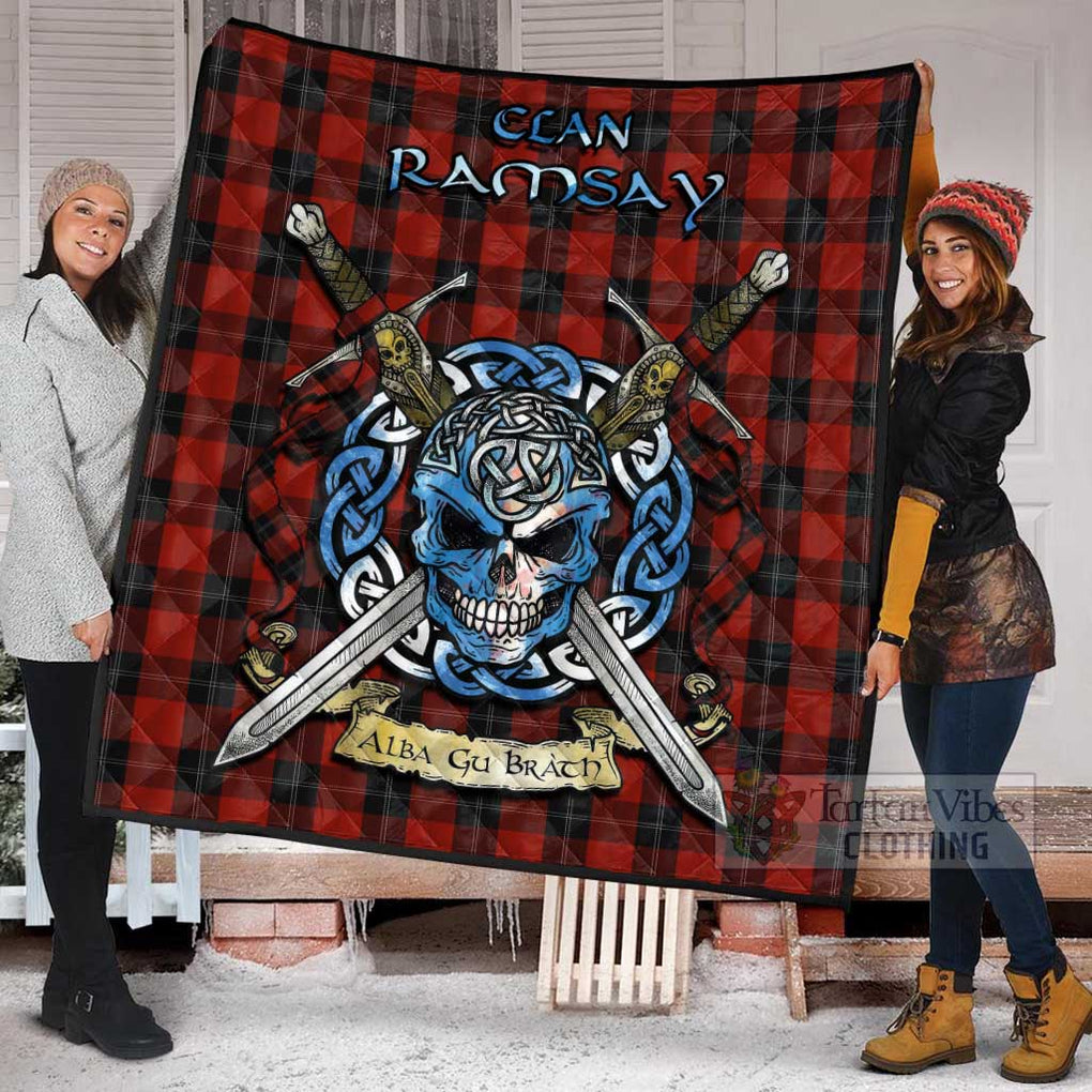 Tartan Vibes Clothing Ramsay Tartan Quilt with Celtic Skull Alba Gu Brath Style